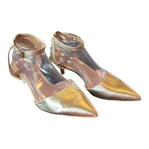 Nordstrom Gold Leather Kitten Heels | Size 9 | Pointed Toe | 2.5” Heel